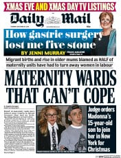 Daily Mail (UK) Newspaper Front Page for 24 December 2015