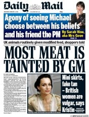 Daily Mail (UK) Newspaper Front Page for 24 February 2016