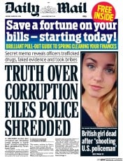 Daily Mail Newspaper Front Page (UK) for 24 March 2014