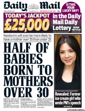Daily Mail (UK) Newspaper Front Page for 25 January 2013