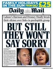 Daily Mail (UK) Newspaper Front Page for 25 February 2014