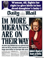Daily Mail (UK) Newspaper Front Page for 25 February 2016