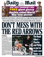 Daily Mail Newspaper Front Page (UK) for 25 July 2014