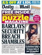 Daily Mail Newspaper Front Page (UK) for 25 July 2015