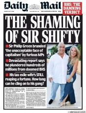 Daily Mail (UK) Newspaper Front Page for 25 July 2016
