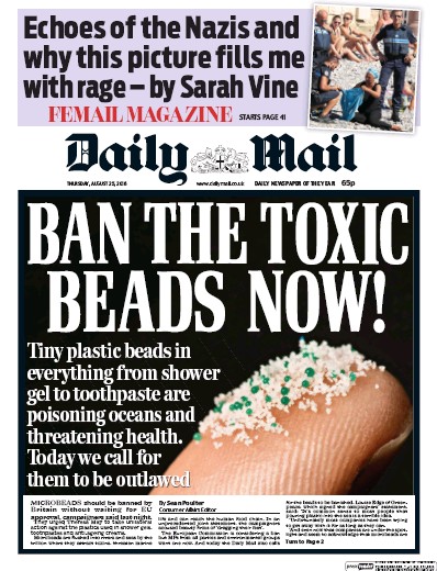 Daily Mail Newspaper Front Page (UK) for 25 August 2016