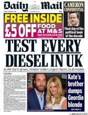 Daily Mail (UK) Newspaper Front Page for 25 September 2015