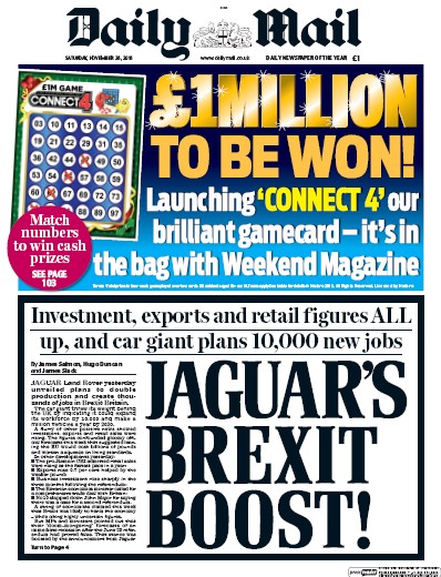 Daily Mail Newspaper Front Page (UK) for 26 November 2016