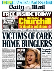 Daily Mail (UK) Newspaper Front Page for 26 January 2015
