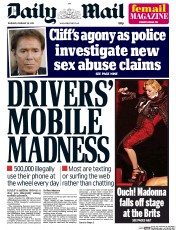 Daily Mail Newspaper Front Page (UK) for 26 February 2015