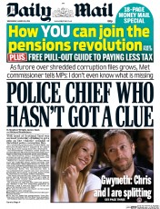 Daily Mail Newspaper Front Page (UK) for 26 March 2014