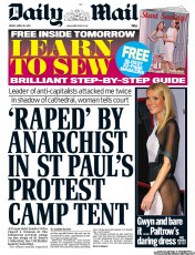Daily Mail Newspaper Front Page (UK) for 26 April 2013