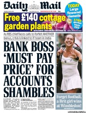 Daily Mail (UK) Newspaper Front Page for 26 June 2012