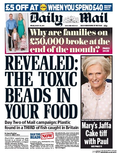 Daily Mail Newspaper Front Page (UK) for 26 August 2016