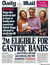 Daily Mail Newspaper Front Page (UK) for 27 November 2014