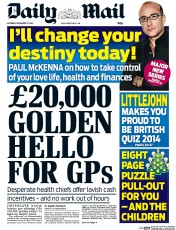 Daily Mail (UK) Newspaper Front Page for 27 December 2014