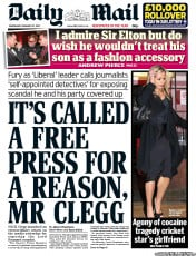 Daily Mail Newspaper Front Page (UK) for 27 February 2013