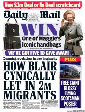 Daily Mail (UK) Newspaper Front Page for 27 February 2016