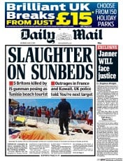 Daily Mail (UK) Newspaper Front Page for 27 June 2015