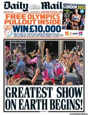 Daily Mail Newspaper Front Page (UK) for 27 July 2012