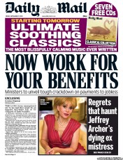 Daily Mail (UK) Newspaper Front Page for 27 September 2013