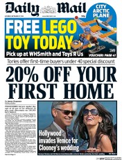 Daily Mail Newspaper Front Page (UK) for 27 September 2014