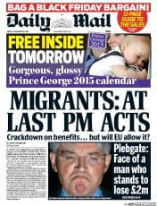 Daily Mail Newspaper Front Page (UK) for 28 November 2014