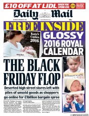Daily Mail (UK) Newspaper Front Page for 28 November 2015