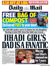 Daily Mail (UK) Newspaper Front Page for 28 March 2015