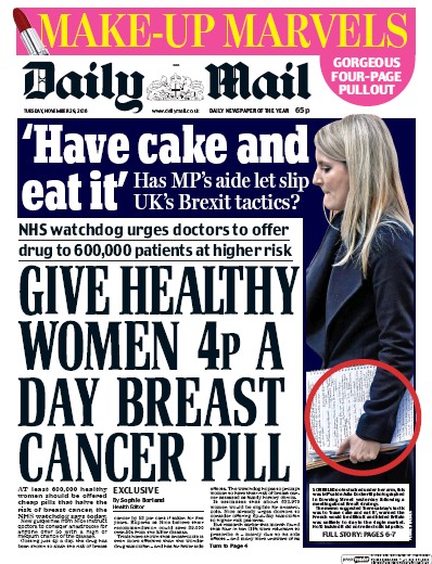 Daily Mail Newspaper Front Page (UK) for 29 November 2016