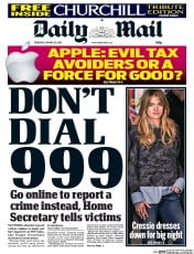 Daily Mail Newspaper Front Page (UK) for 29 January 2015