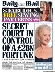 Daily Mail Newspaper Front Page (UK) for 29 April 2013