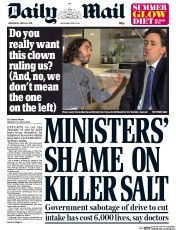 Daily Mail Newspaper Front Page (UK) for 29 April 2015