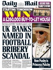 Daily Mail Newspaper Front Page (UK) for 29 May 2015