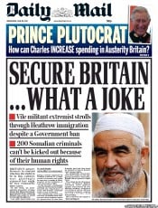 Daily Mail Newspaper Front Page (UK) for 29 June 2011