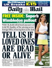 Daily Mail (UK) Newspaper Front Page for 29 June 2015