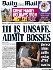 Daily Mail Newspaper Front Page (UK) for 29 July 2013