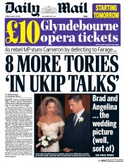 Daily Mail (UK) Newspaper Front Page for 29 August 2014