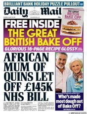 Daily Mail (UK) Newspaper Front Page for 29 August 2015