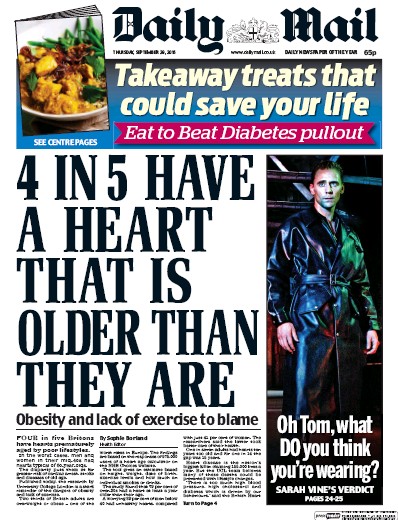 Daily Mail Newspaper Front Page (UK) for 29 September 2016