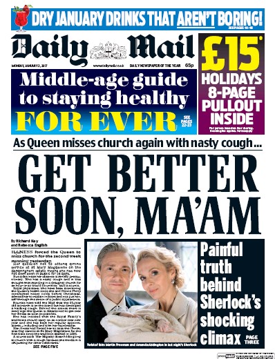 Daily Mail Newspaper Front Page (UK) for 2 January 2017