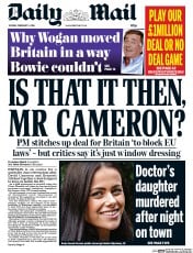 Daily Mail (UK) Newspaper Front Page for 2 February 2016