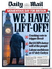 Daily Mail (UK) Newspaper Front Page for 2 February 2017