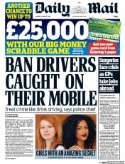 Daily Mail (UK) Newspaper Front Page for 2 March 2015