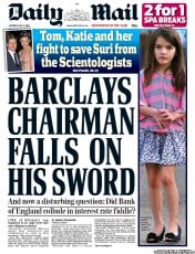 Daily Mail (UK) Newspaper Front Page for 2 July 2012