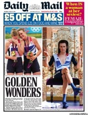 Daily Mail (UK) Newspaper Front Page for 2 August 2012