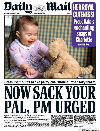 Daily Mail Newspaper Front Page (UK) for 30 November 2015