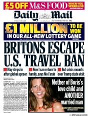 Daily Mail (UK) Newspaper Front Page for 30 January 2017