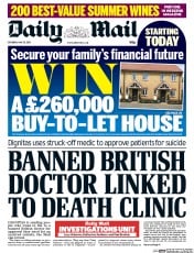 Daily Mail Newspaper Front Page (UK) for 30 May 2015