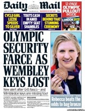 Daily Mail Newspaper Front Page (UK) for 30 July 2012